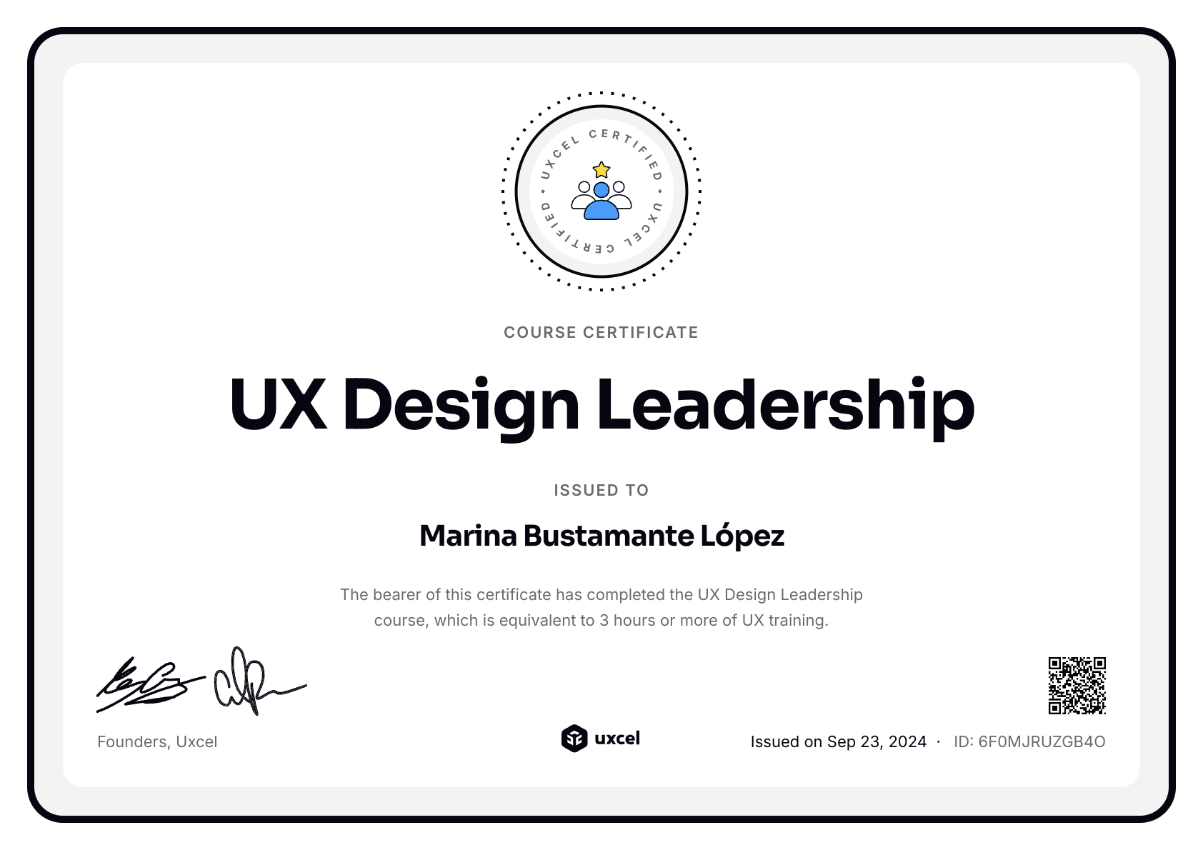 Marina Bustamante López's certificate